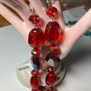 Elegant Red Beaded Necklace and matching Green Beaded Necklace Set of 2